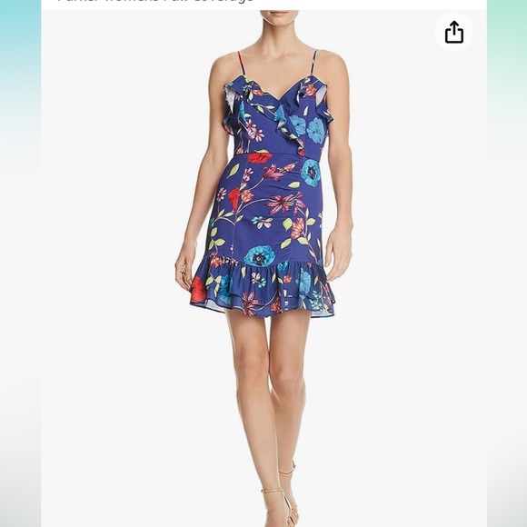 Parker Blue Holly Ruffle Floral Silk Viscose Dress In Valencia Eclipse NWT 16 - Picture 2 of 16